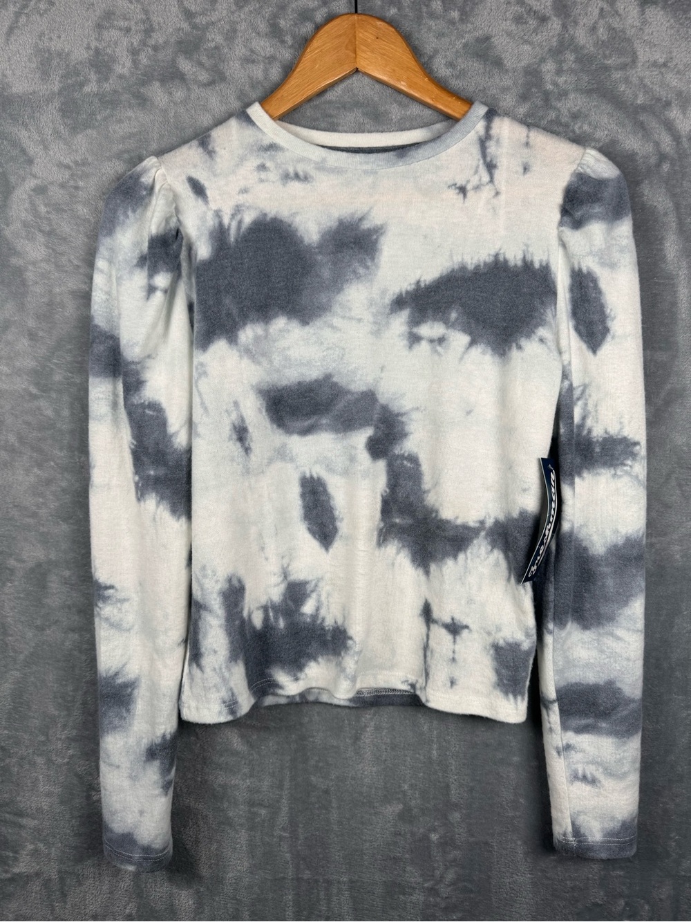 Freshman 1996 Tie Dye Puff Sleeve Top Gray White NWT Size Small